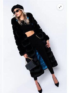 AZALEA WANG LUXE-JENNY BLACK HOODED FAUX FUR COAT sz XL